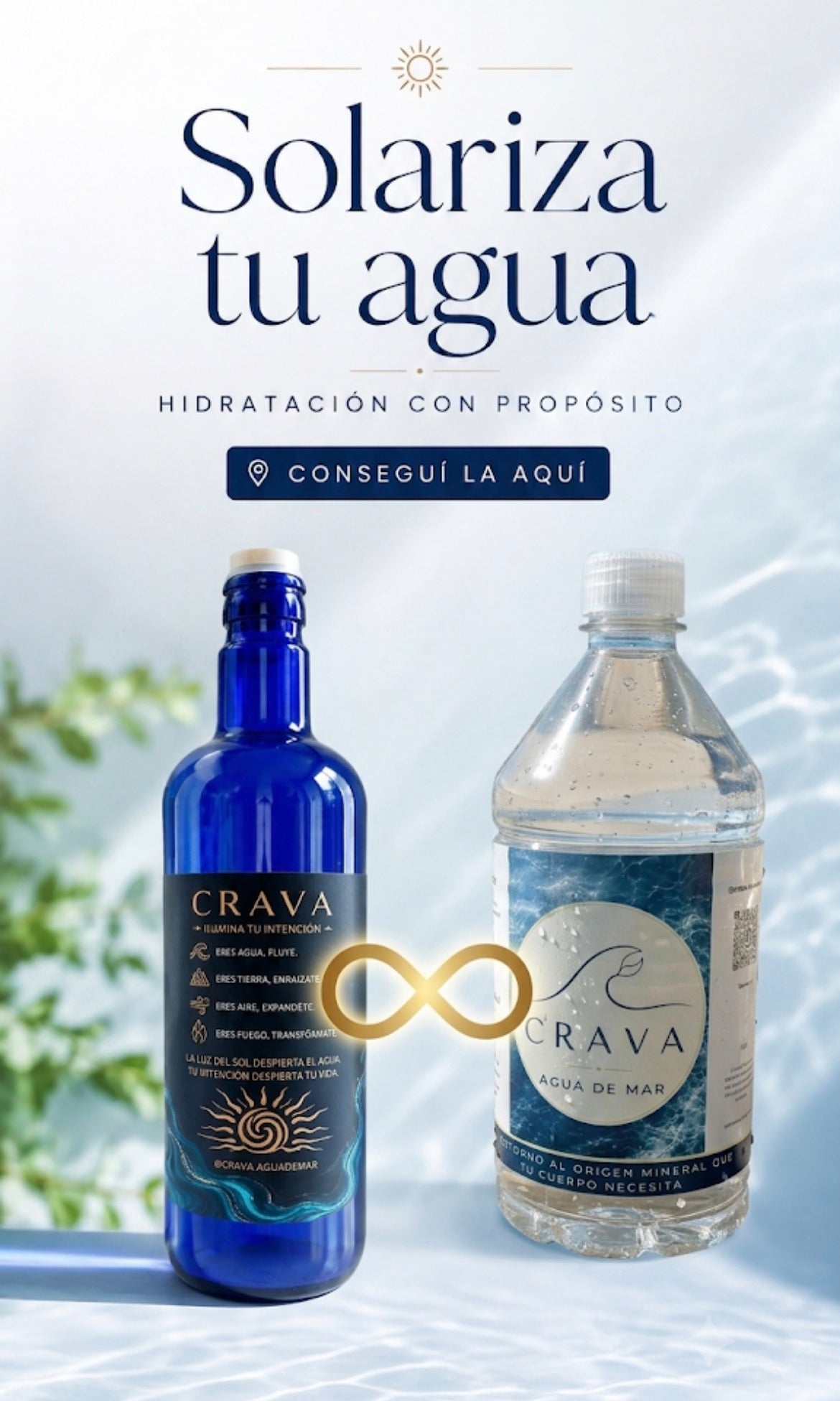Botella AZUL CRAVA 750 cc + Agua de Mar CRAVA 100% natural