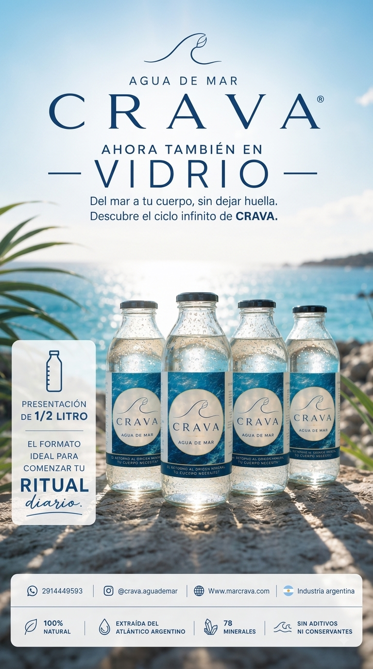 Agua de mar CRAVA x 1/2 lt - VIDRIO X 6 botellas